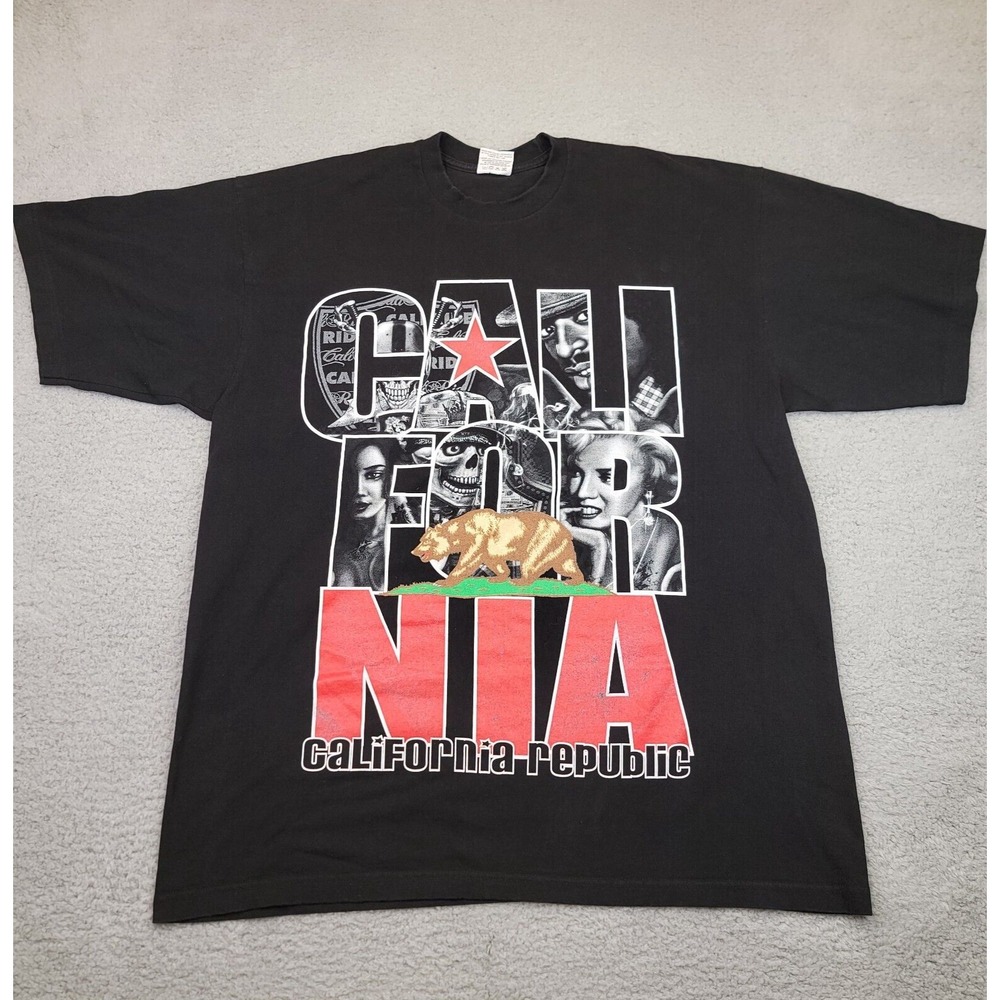 California Republic T-Shirt Men's 3XL Graphic Print Hip‎ Hop Rap Heavy Duty Y2K